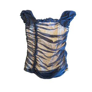 Ruched‎ Mesh Black & NudePuff Sleeve Top Goth Whimsygoth Dark Fairy Romantic